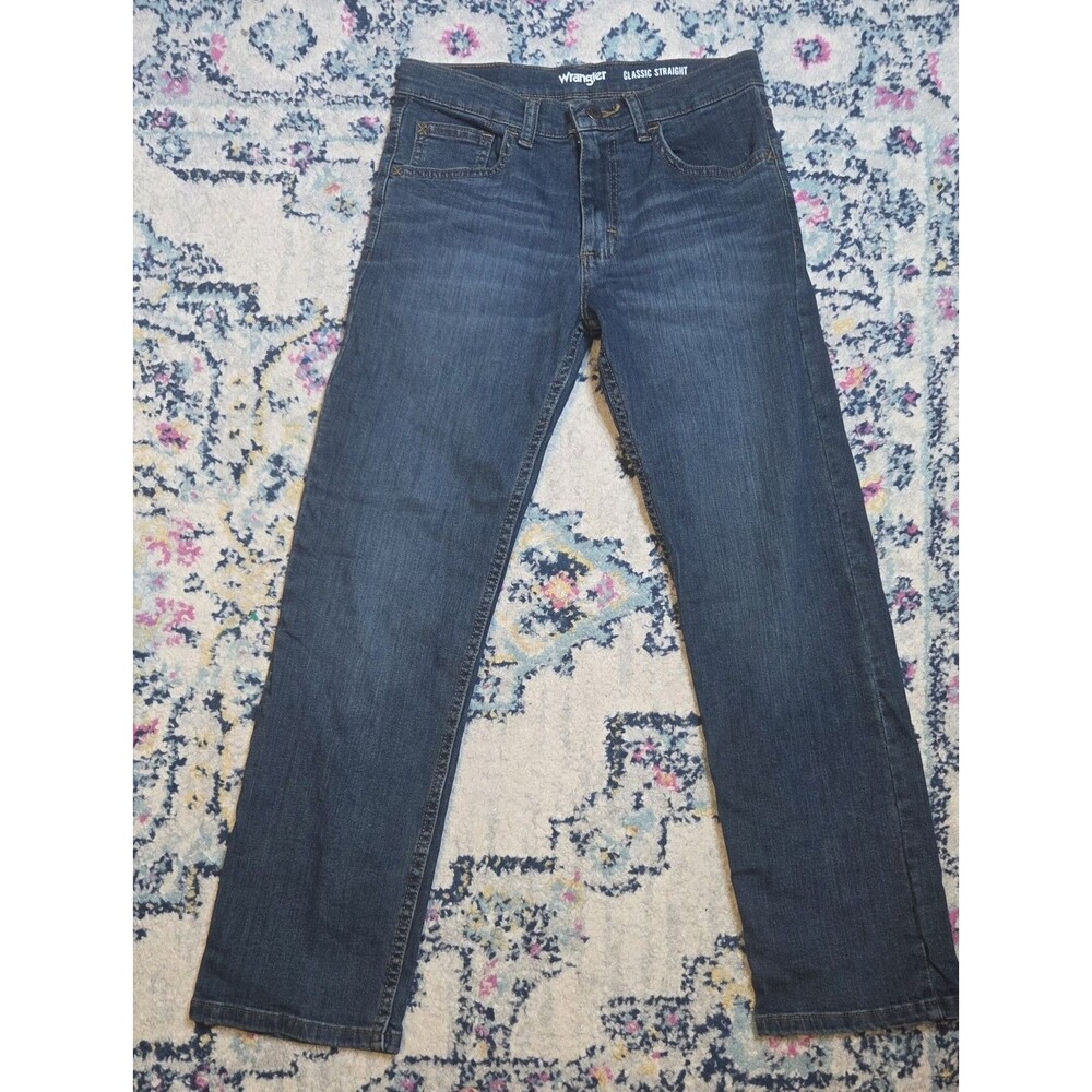 Wrangler Classic Straight Jeans Boys Sz 12 Regular Dark Wash Stretch Denim